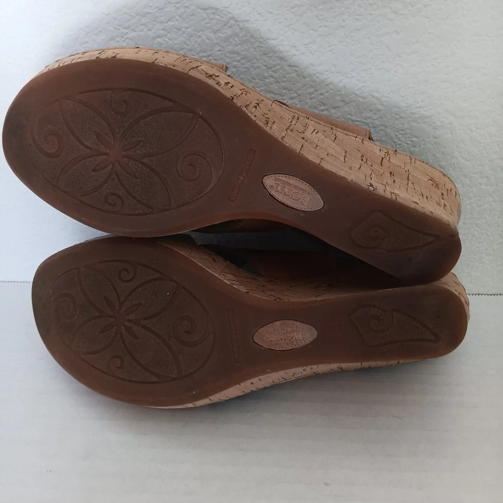 Born Wedge Sandals Womens 8 Tan Brown Leather Cross Strap Cork F19641 - Picture 6 of 7